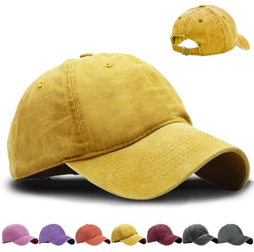 XIEXIESHER Gorra de Béisbol Unisex para Niños, Ajustable, Protección Solar UV, Talla Única 52-56 cm, Colores Sólidos Vintage (FR/ES, Números, 52, 56, Amarillo)