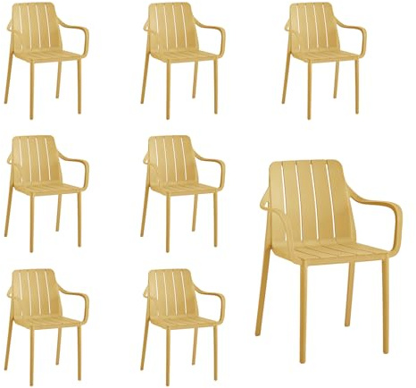 VORTIVO Juego de 8 sillas de jardín apilables – Sillas de Exterior Color Amarillo, Resistentes a la Intemperie y a los Rayos UV, soportan hasta 200 kg – Ideales para balcón, terraza y Comedor