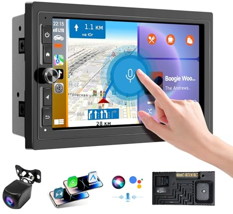Haudio Autoradio 2 Din Bluetooth Stereo,schermo per auto IPS 7 pollici con telecamera di backup,navigazione GPS, schermo touch, Bluetooth, Mirror Link, FM, AUX| Android 13 Carplay Schermo