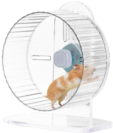 VNHATY Rueda de hámster, gran rueda de hámster silenciosa de plástico transparente con soporte acrílico, diámetro de 17 cm, adecuada para jerbos, hámsteres, jerbos, ratas, hámsters de oso dorado