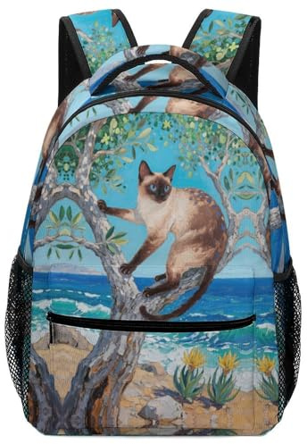 XKASKDFKE Sac A Dos Pour Garçon Chat siamois Cartables Enfants Animal Sac D'ecole Ecole De Livre Pour Des Garçons Filles Enfants One Size