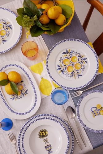 Kütahya Porselen Amalfi Service de table 26 pièces pour 6 personnes – Service de table en porcelaine méditerranéenne avec motif citron