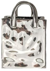Elise Ceramic Mini Handbag Decorative Vase - 15.5cm Luxury Designer‑Inspired Flower Vase Ornament for Table, Shelf & Living Room, Modern Home Decor - Luxury Interiors by Rowen Homes (Silver)