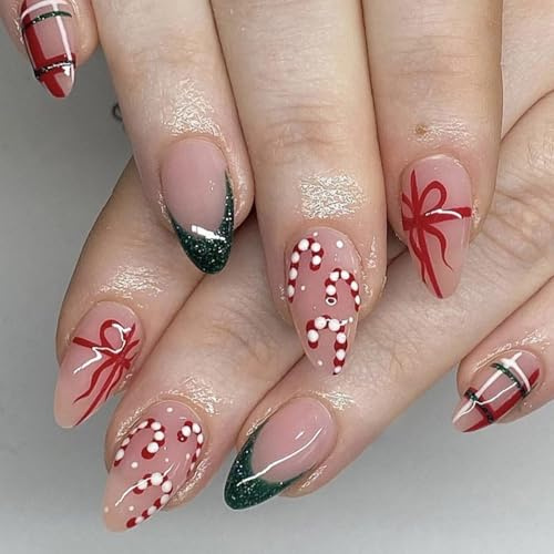 Evadollina Christmas Press On Nails, 24 pezzi unghie adesive natalizie, unghie adesive, unghie finte, unghie artificiali (Tipo A)