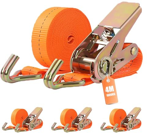 4 Pezzi Cinghie a Cricchetto,Resistenti per Carico 1000 kg,Set di Cinghie di Fissaggio da 4m x 25mm,Cinghie Fissaggio con Cricchetto,per il Fissaggio di Camion e il Raggruppamento di Merci