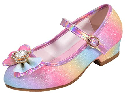 Glitterballerinaskor för flickor, prinsesskor med rosett, glitterskor, högklackade skor, ankelremmar, bröllop, balettskor, klädskor, eleganta Mary Jane halvskor för klänning fest