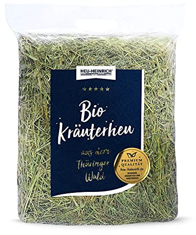 Heu-Heinrich® 750g Premium Bio-Kräuterheu - Bergwiesenheu aus dem Naturpark Thüringer Wald - Streu für Nager - Kaninchen Futter, Meerschweinchen Futter, Bio-Heu beliebt zum Kochen mit Heu