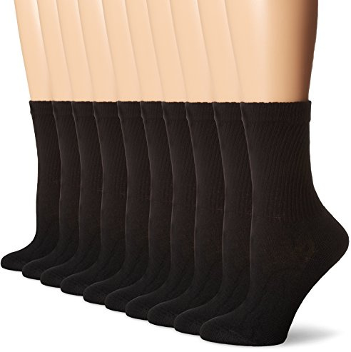 Hanes womens 10-pair Value Pack Crew fashion liner socks, Black, 5-9 US