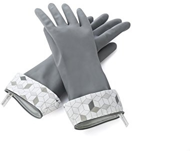 Full Circle Splash Patrol - Natural Latex Cleaning Dish Gloves, Stay-Dry Cotton Cuffs, Durable with Protective Lining, Small/Medium, (1 Pair) Grey