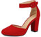 DREAM PAIRS Womens High Heels Closed Toe Court Shoes Block Ankle Strap Ladies Sandals for Wedding,Size 6,Red/Suede,Angela