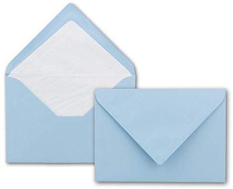 75x Kuverts in Hellblau - Brief-Umschläge in DIN B6-12,5 x 17,6 cm geripptes Papier - weißes Seidenfutter für Weihnachten & festliche Anlässe