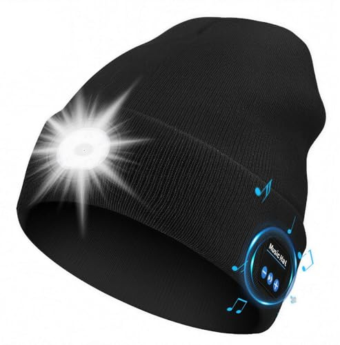 shenkey Gorro Bluetooth con Luz LED,Gorro de Invierno Musical con Auriculares Integrados, USB Recargable, Gorro de Punto Cálido para Hombre y Mujer, Idea de Regalo Original Navidad