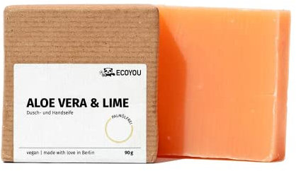 EcoYou Dusch- und Rasierseife Aloe Vera & Lime - vegan & palmölfrei Damen und Herren Duschseife handgefertigt - Ideal als Rasierschaum für die Rasur mit dem Rasierhobel - 90g festes Duschgel