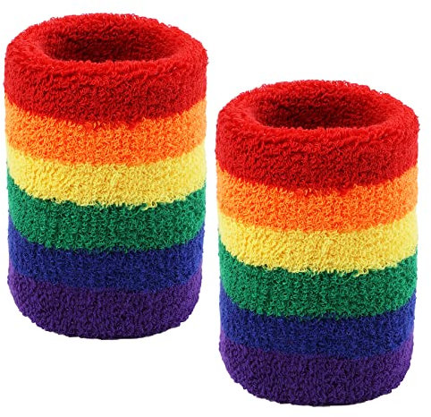 1 Paar Gestreiftes Schweißarmband Baumwolle Wristband Fit Herren Damen Sportarmbander (Regenbogen)