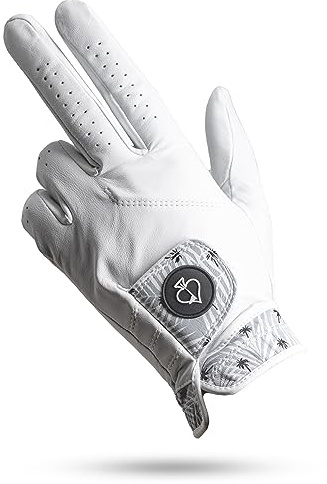 Pins & Aces - Palm Sunday Golf Glove Design - Premium AAA Cabretta Leather, Long-Lasting Durable Tour Glove for Men or Women - Premium Leather Golf Glove Left & Right Hand (Medium/Large, Left)