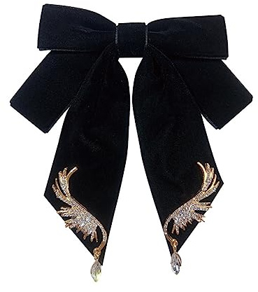 JKQBUX Série Versailles Baroque Rétro Ruban en Velours Nœud Papillon Broche Cravate pour Femme Homme Nœud Papillon Pré-Noué Grande Broche Épingle, Noir C, 13*14cm