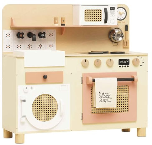 Le Toy Van - TV347 - Großes Spielzeugküchen-Lernspiel für Kinder ab 3 Jahren, Montessori, ökologisches Holzspielzeug, mit Küchenutensilien, Backofen, Mikrowelle, Waschmaschine
