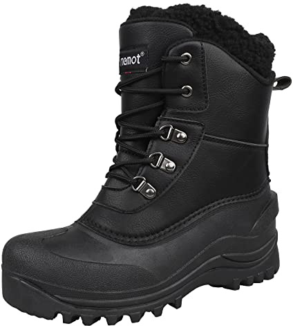 riemot Stivali da Neve Uomo Donna Scarpe Invernali Foderate di Pelliccia Caldi Casual Stringate Stivaletti Impermeabili Antiscivolo Outdoor Stivali Boots Scarpe Trekking,Nero,42 EU