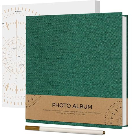 Vienrose Selbstklebend 10x15 Fotoalbum Einkleben und zum Selbstgestalten Klein Leinen Photo Album mit 40 Weißen Seiten, Hochzeit Fotoalben mit Einem Kugelschreiber, 17x18cm, Dunkelgrün