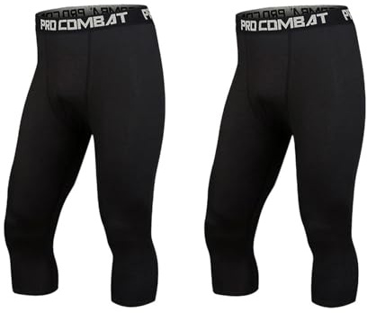 2 Pièces, Legging Homme 3/4 Pantalons De Compression, Leggings Secs Frais, Pantalons Compression Football, Pantalons Basket-Ball, Base Layer Fitness à Leggings De Collant