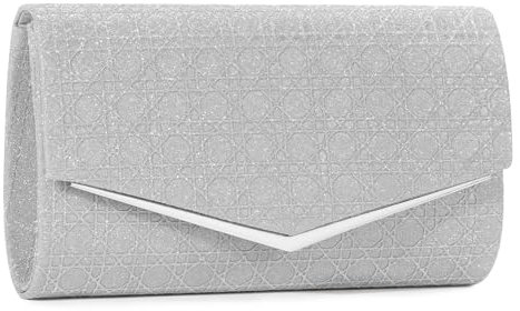 BAIGIO Clutch Silber Abendtaschen Damen Handtasche Silber Brauttasche Glitzer Clutch Damen Elegante Tasche Envelope Tache Strass Handtasche Silber Umhängetasche für Party Hochzeit Silber Kettentasche