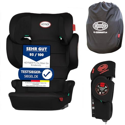 HEYNER® Kindersitz i-Size faltbar, klappbar inkl. Tasche I Kinder-Autositz mit und ohne Isofix nutzbar I Auto Kindersitz für 3,5-12 Jahre (100-150cm) (schwarz)