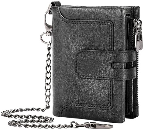 Aizuoni Portefeuille à chaîne pour Hommes, Portefeuille en Cuir Vintage avec chaîne | Portefeuille antivol pour Cartes de crédit pour Hommes,Fermeture à glissière antivol avec Boucle et Fentes pour