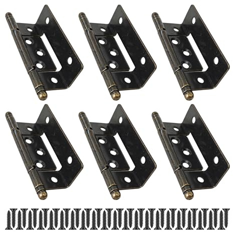 bociloy 6Pcs Antique Bronze Full Inset Partial Wrap Cabinet Hinges, 3.5-Inch Semi-Wraparound Non-Mortise Hinges, Long Axis Tip Design for Vintage Furniture and Cabinet Doors(20mm Width)