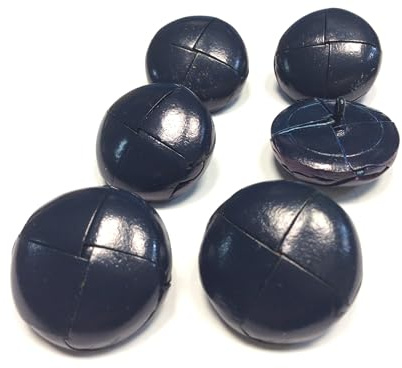 Set di 6 Bottoni in Pelle da Loden, 2,8 cm, Blu Navy