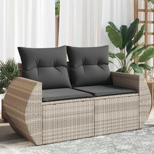 Teenpull trädgårdssoffa med kudde, 2-sits, ljusgrå poly-rotting, UV-beständig, modulär design för utomhusbruk, bekväm loungesoffa med tvättbart överdrag
