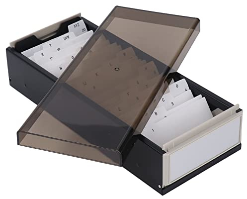 Porte-fiche de la cartes index, maintenez 800 cartes de visite Box Organizer A To Z Paper Fichier Portez avec une couverture en plastique transparent élevée pour l'école de salle (noir)