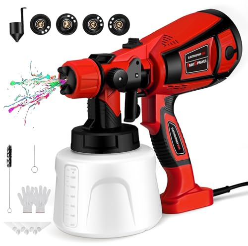 Jradse Pistola a Spruzzo Elettrica, 800W Pistola per Verniciare, 1400ml Spruzzatore per Recinzioni con 5 Ugelli e 3 Motivi, per Mobili, Armadi, Recinzioni, Soffitti, Pareti, Porte, Rossa