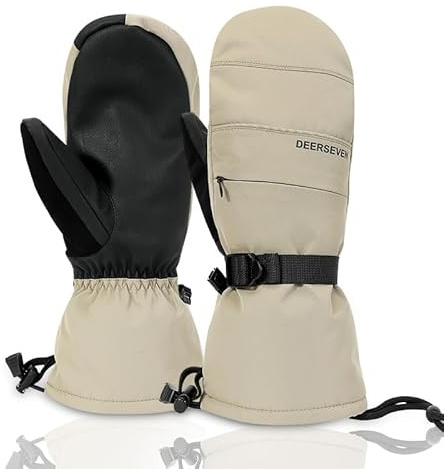 Harssidanzar Herren Damen Winter Snowboardhandschuhe Outdoor Winddicht mit Fleece gefüttert wasserdichte Fäustlinge KM060EU,Khaki,Größe M