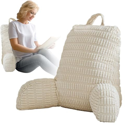 Cojín de espalda, cojín de lectura, cojín de cama, cojín con reposabrazos, cojín de lectura mullido, para mayor apoyo y comodidad de espalda, cabeza y cuello, para reposo en cama, lectura, televisión