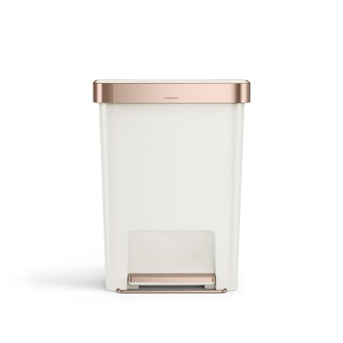 simplehuman Hybrid Step Can, 45 Liter / 12 Gallon Rectangular Kitchen Trash Can, Wide Stable Base with Long-Lasting Steel Pedal, Neat and Secure Liner Rim with Built-in Liner Pocket, Cream Plastic