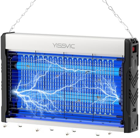 YISSVIC Lampada Antizanzare Elettrica UV LED,2M Cavo di Alimentazione,Catena Sospensione,Cassetto Raccogli Insetti Lavabile,Sicuro per Uomini e Animali,per Interni Casa