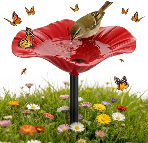 Abreuvoir Oiseaux Extérieur sur Pied 60CM, Mangeoire Oiseaux Extérieur en Métal, Vasque de Jardin Décorative, Alimentation et Eau pour Oiseaux Sauvages, Support Fleur pour Terrasse, Pelouse et Cour