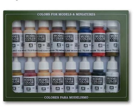Vallejo 070125 Farbset, Gesichts-& Hautfarbe, 16 x17 ml, 17 ml (16er Pack), Braun