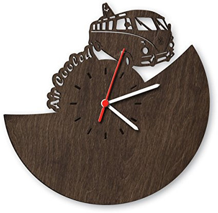 Bulli Wanduhr aus Eichen-Holz geräuchert Made in Germany | Design Uhr aus Echtholz | Wand-Deko aus Eiche | Originelle Wand-Uhr | Moderne Wand-Uhr im Skyline Design | Wand-Dekoration aus Natur-Holz