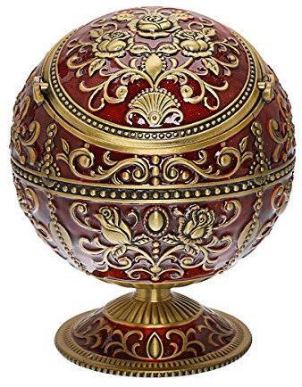 Cendrier vintage résistant au vent avec couvercle pour cigarette en métal - Éliminateur d'odeurs pour l'intérieur et l'extérieur - Motif rose estampé à la main - Cadeau fantaisie pour homme, femme