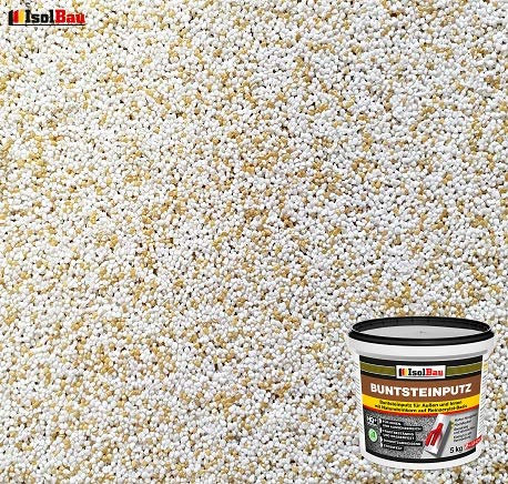 Isolbau - Buntsteinputz für Außen und Innen (Weiß, Sand/Gelb) 5 kg - BP60 Mosaikputz Dekorationsputz Frostsicher, Wasserfest, Stoßfest