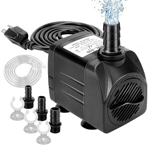 GROWNEER 550GPH Submersible Pump 30W Ultra Quiet Fountain Water Pump, 2000L/H, with 7.2ft High Lift, 3 Nozzles, 4.9 Feet Tubing for Aquarium, Fish Tank, Pond, Hydroponics, Statuary