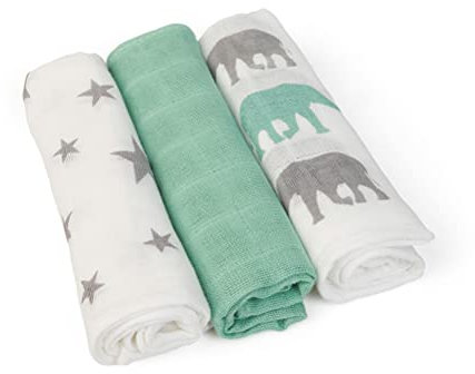 GRÜNSPECHT Pflege-/Waschtücher 30x30cm aus 100 % Baumwolle, Spucktücher, Waschlappen, ohne optische Aufheller, hautfreundlich & saugstark, 6 Stück, grün, Sterne, Elefanten (1501-V4)