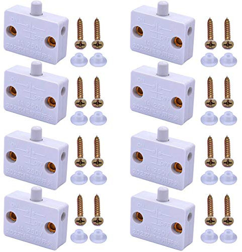 RUNCCI-YUN 8 Piezas Interruptor de Contacto para Puerta de Mueble 1A 250V Iluminación Interruptor Automático para Luz de Gabinete Armario(Blanco)