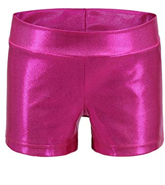 Dtone Pantaloncini per ragazze, per danza, ginnastica, body atletici con glitter scintillanti, sport fitness, hot pants.., Rosa acceso., 11-12 Anni
