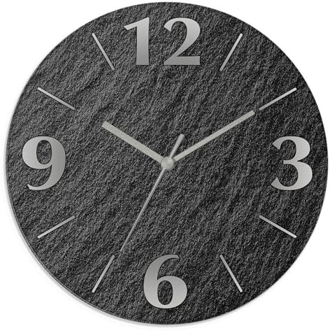 ARTLAND Wanddeko Wanduhr ohne Tickgeräusche aus Glas Quarzuhr Ø 30 cm Rund Lautlos Ø 30 cm Schieferoptik U1RE