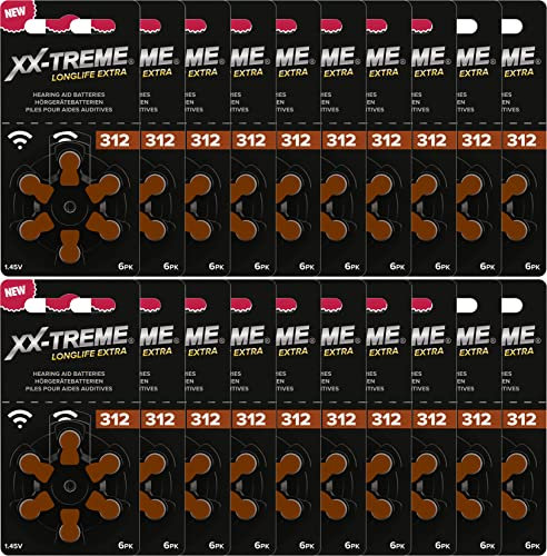 XX-Treme Longlife Extra Hörgerätebatterien Typ 312-120 Stück Hörgeräte Batterien konzipiert für höchste Leistung - Pack mit 20 Blistern à 6 Hörgerätebatterien – PR41 Farbcode braun 1,45 Volt