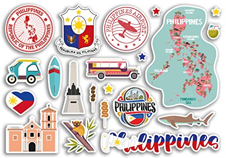 A5 Foglio adesivo Filippine Adesivi in vinile - Asia Paesi di interesse Vacanze Timbro Mappa Estiva Bandiera Viaggi Città Dei Bagagli Scrapbooking #79022