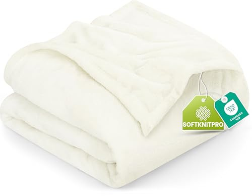 Utopia Sängkläder Fleecefilt Elfenben 300GSM Lyxfilt för Bäddsoffa Antistatisk Fuzzy Soft Sängfilt [228x228 cm] | Mikrofiber plysch varm lätt andningsbar mysig filt antistatisk, användning hela säsongen, present till kvinnor och män