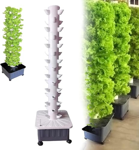 CAZARU Hydroponic System 45 Löcher, 15 Etagen Hydroponic Grow Kit, Erdloses Anbausystem, Aeroponik-Turm mit Hydratisierungspumpe, Timer, Adapter, Saatbett und Netztöpfen